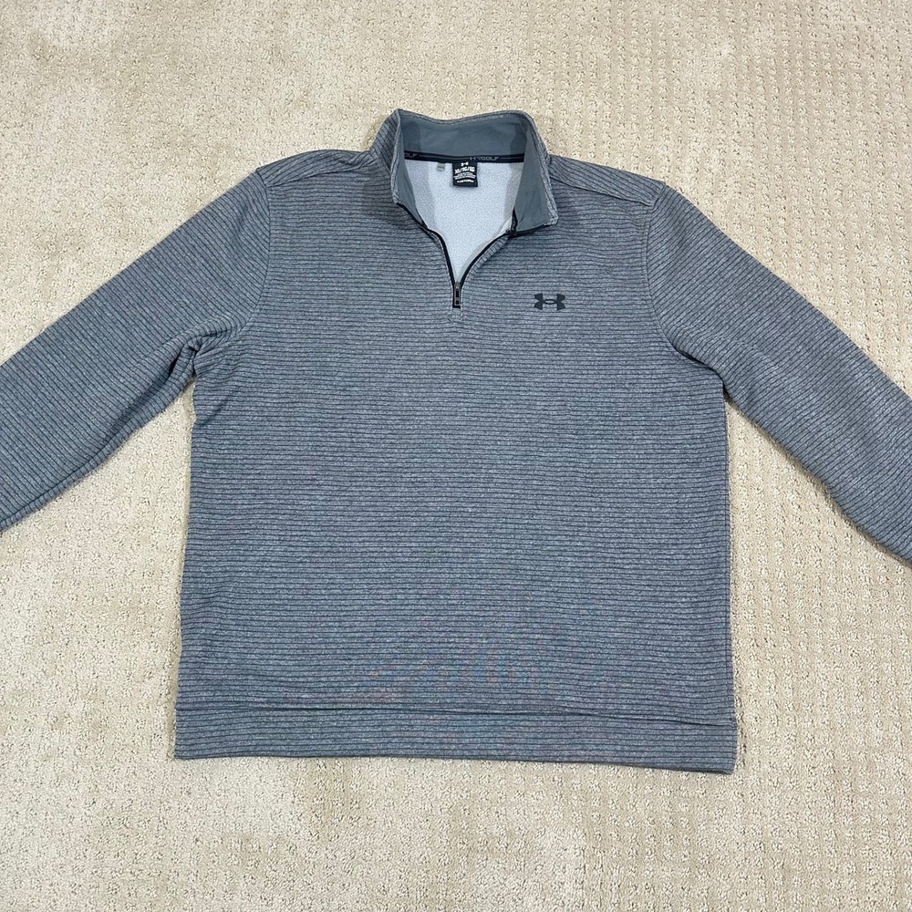 Under Armour Golf Pullover Men's XL Grey UA Storm Sweater Fleece 1/4 Zip Striped - Picture 3 of 9